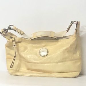 Pale yellow w/white med Coach purse
